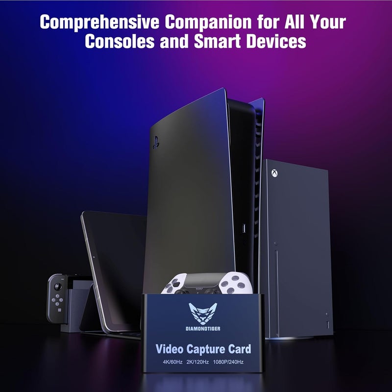 DiamondTiger HDMI Capture Card for Streaming and Recording - 4K@60HZ, 1080P@240HZ,HDR VRR Passthrough Near-Zero Latency Video Capture Card for PS5, Xbox Series X/S, Nintendo in OBS™, Twitch,YouTube - Image 5